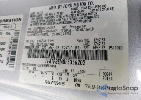 2015 Ford Mustang V6 from USA, damaged, VIN 1FATP8EM8F5356202